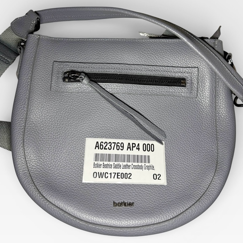 Botkier Beatrice Saddle Leather Crossbody Shoulder Bag Graphite Gray Pebbled Lea - Picture 4 of 7